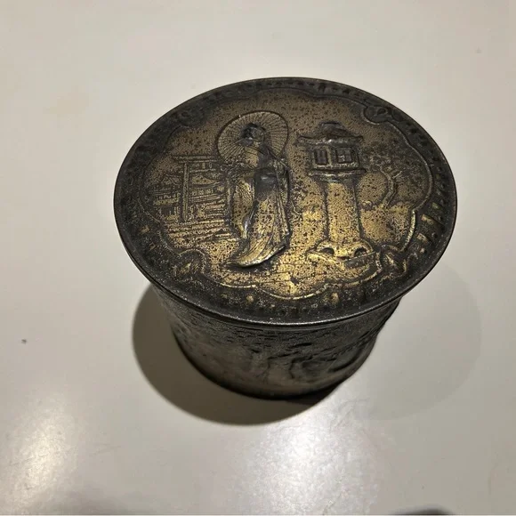 Antique Style Embossed Metal Container - Picture 3 of 5